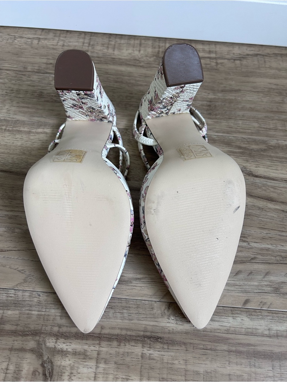 Floral vegan Pointed-Toe Block Heel strappy Mules White pink flowers summer - Picture 4 of 9
